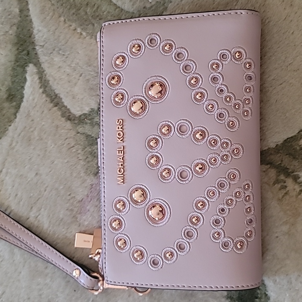 Michael Kors Adele wristlet wallet pink studded